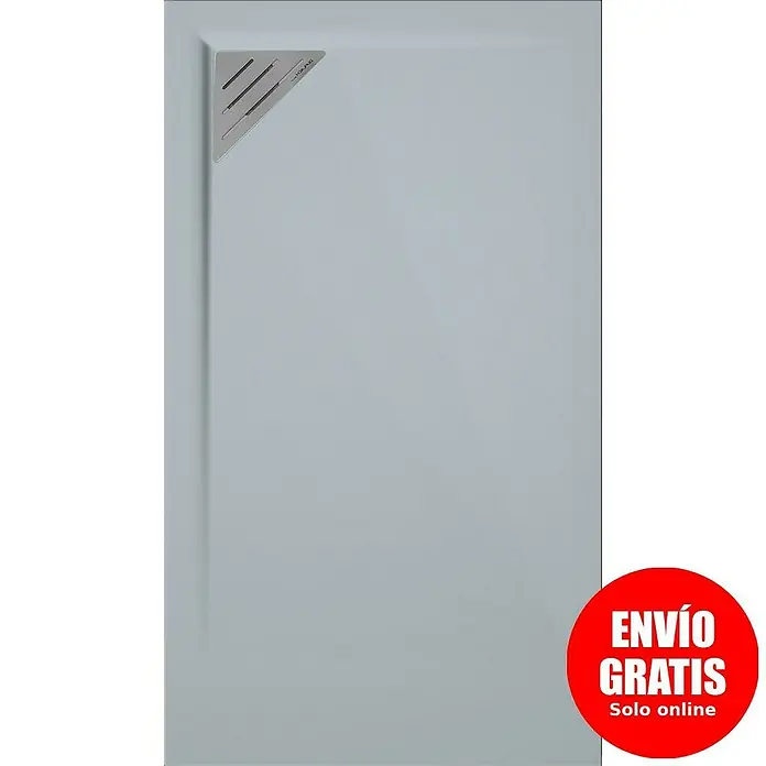 Duplach Plato de ducha Mío - L x An: 170 x 70 cm, Material compuesto, Gris, Rejilla a la izquierda - Imagen de un plato de ducha moderno en color gris claro con un desagüe cuadrado. Ideal para cualquier diseño de baño.