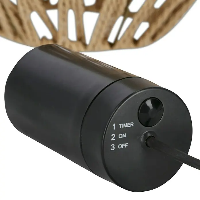 Starlux Hängelampe Rattan - B x L: 14,5 x 21,5 cm, Braun, IP44 - Schwarze Steuereinheit mit Timer-, Ein- und Ausschaltfunktion zur einfachen Bedienung.