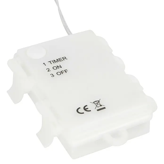 Starlux Hängelampe Laterne - L x B x H: 25 x 25 x 40 cm, Weiß - Nahaufnahme eines weißen Timers für eine Lichterkette mit den Optionen Timer, Ein und Aus.