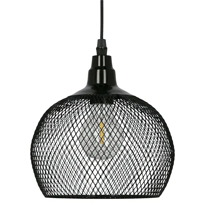 Starlux Pendelleuchte Laterne Metall - L x B x H: 18 x 18 x 21 cm, Schwarz, IP44 - Schwarze Hängeleuchte mit Drahtschirm und dekorativer Glühbirne, die ein modernes und industrielles Design bietet.\n