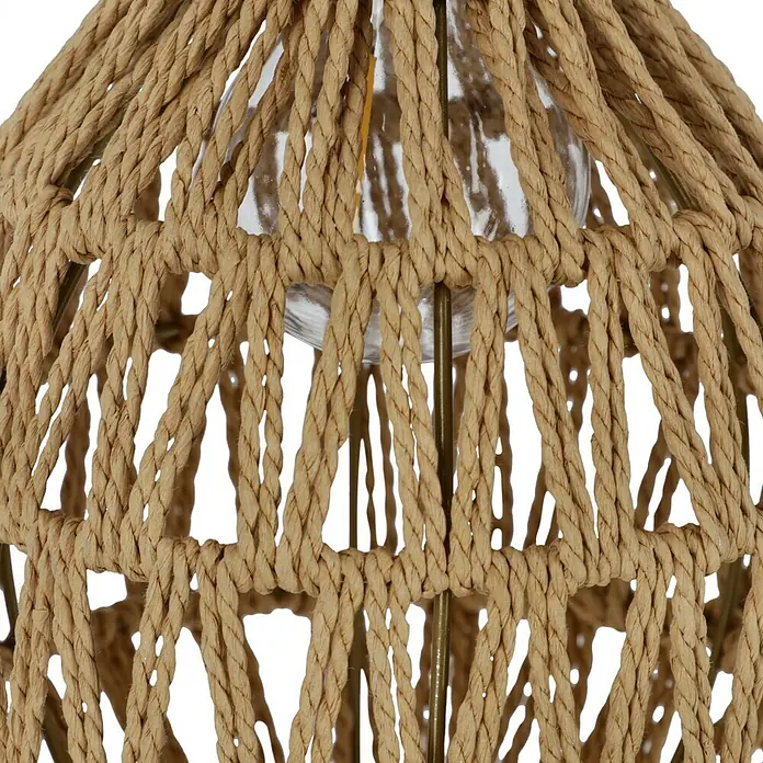 Starlux Hängelampe Rattan - B x L: 14,5 x 21,5 cm, Braun, IP44 - Nahaufnahme einer dekorativen Hängelampe mit Seilumwicklung und einer sichtbaren Glühbirne, ideal für rustikale Innenräume.