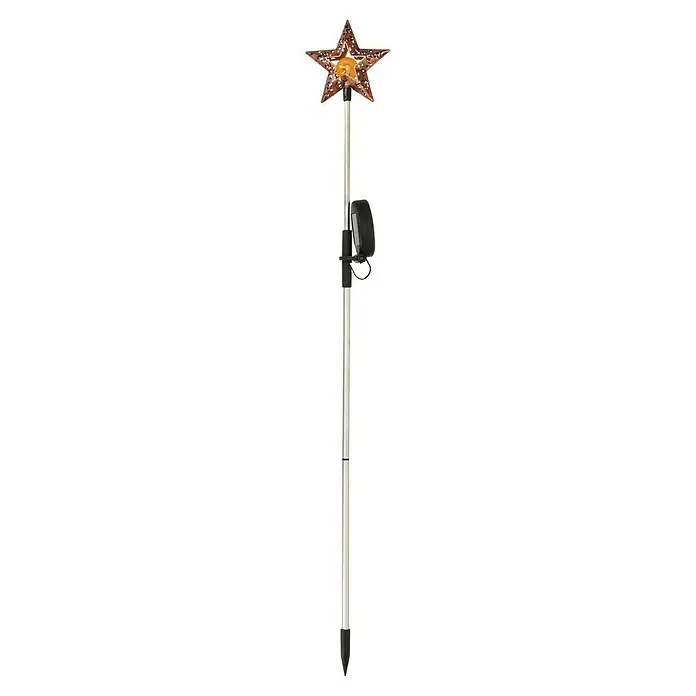 BAUHAUS Solar-Dekoleuchte Stern - 0,12 W, L x B x H: 8,5 x 6 x 82 cm, Schwarz, IP44 - Solarleuchte mit Sternaufsatz. Die Leuchte hat eine metallene Stange und einen dekorativen Stern mit einem warmen Licht in der Mitte.