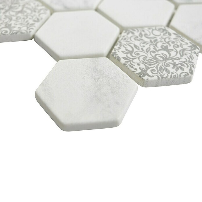 Mozaïektegel Hexagon Mix EMILY HX65 (32,4 x 28 cm, Grijs/Wit, Mat)