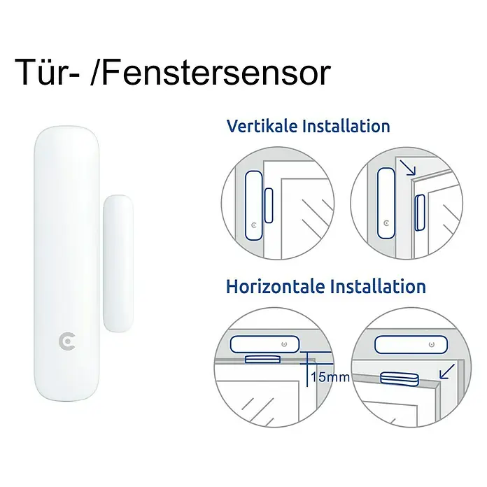 Clarer Fenster- & Türsensor S03 - Passend für: Clarer Alarmanlage C3, Reichweite ca.: 100 m - Tür- und Fenstersensor mit Installationsanleitung für vertikale und horizontale Montage zur Erhöhung der Sicherheit.