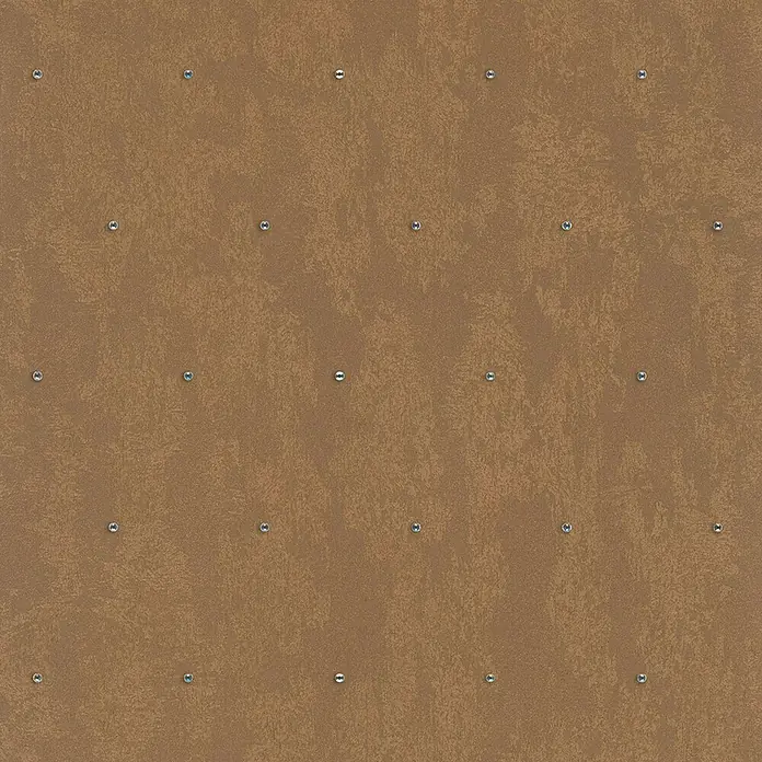 Glööckler Pompöös Provence Vliestapete Glitzersteinchen - Kupfer, Metalloptik, 10,05 x 0,53 m - Braune gepolsterte Oberfläche mit regelmäßigen silbernen Knöpfen, die ein elegantes und strukturiertes Design ergeben.