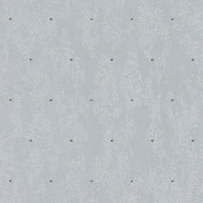 Glööckler Pompöös Provence Vliestapete Glitzersteinchen - Silber, Metalloptik, 10,05 x 0,53 m - Graue Betonwandtextur mit regelmäßigen Schraubenlöchern, ideal für industrielle Hintergründe und moderne Designprojekte.