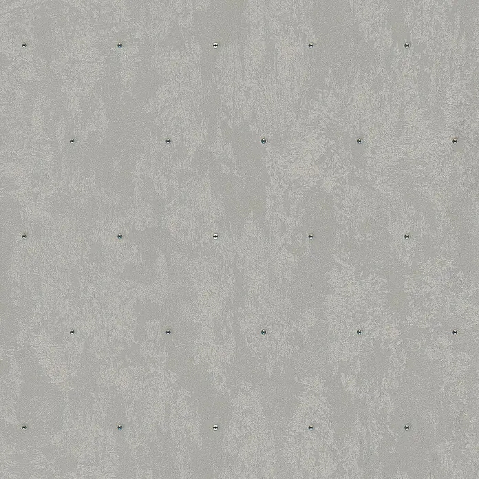 Glööckler Pompöös Provence Vliestapete Glitzersteinchen - Platin, Metalloptik, 10,05 x 0,53 m - Grauer Wandteppich mit regelmäßig angeordneten silbernen Knöpfen, der eine subtile Eleganz und Struktur verleiht. Ideal für moderne Innenräume.