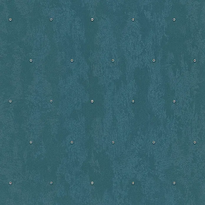 Glööckler Pompöös Provence Vliestapete Glitzersteinchen - Grün/Blau, Metalloptik, 10,05 x 0,53 m - Nahaufnahme einer türkisfarbenen Wandverkleidung mit dekorativen silbernen Akzenten. Die Textur ist fein und ansprechend gestaltet.