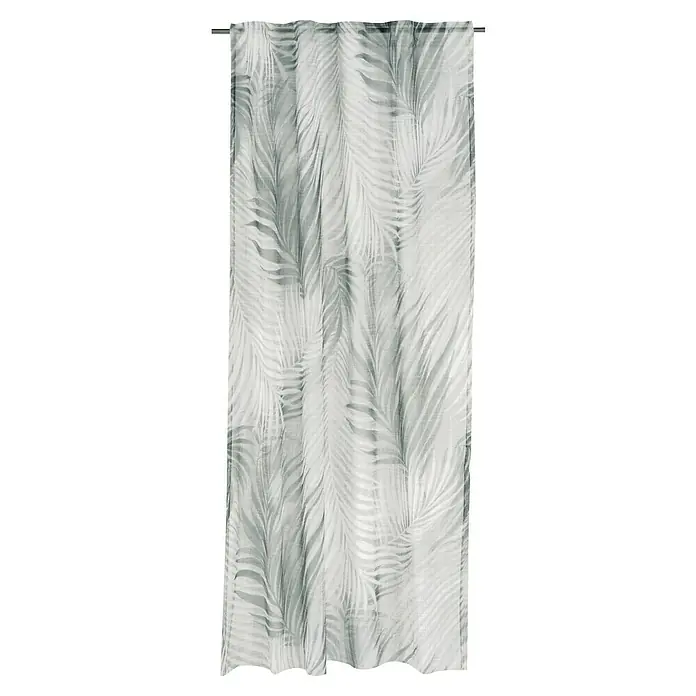 Rasch Home Schlaufenbandschal Tahiti - 140 x 255 cm, 100 % Polyester, Grau/Grün - Grauer Vorhang mit einem dezenten tropischen Palmenblattmuster, das eine ruhige und stilvolle Atmosphäre schafft.\n