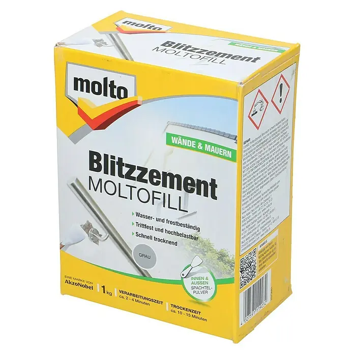 Molto Moltofill Blitzzement - 1 kg - Molto Blitzzement Moltofill, ein schnelltrocknender Reparaturmörtel für Wände und Mauern, ideal für Ausbesserungen im Innen- und Außenbereich.