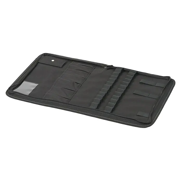 Hepco & Becker Werkzeugtasche Polytex 5805 - Polyester - Eine schwarze, offene Organizer-Tasche mit verschiedenen Fächern und Halterungen, ideal zur Aufbewahrung von Werkzeugen und Zubehör.