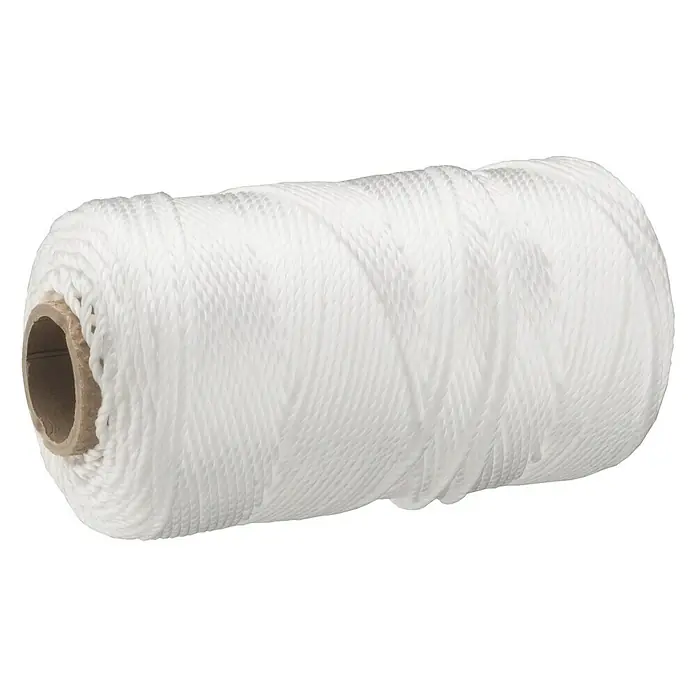 Cuerda DY2702844 - 1,7 mm x 100 m, Plástico, Blanco, Carga soportada: 6 kg - Un rollo de hilo blanco fuertemente enrollado, perfecto para embalaje seguro o para manualidades. El material duradero asegura un agarre fuerte.