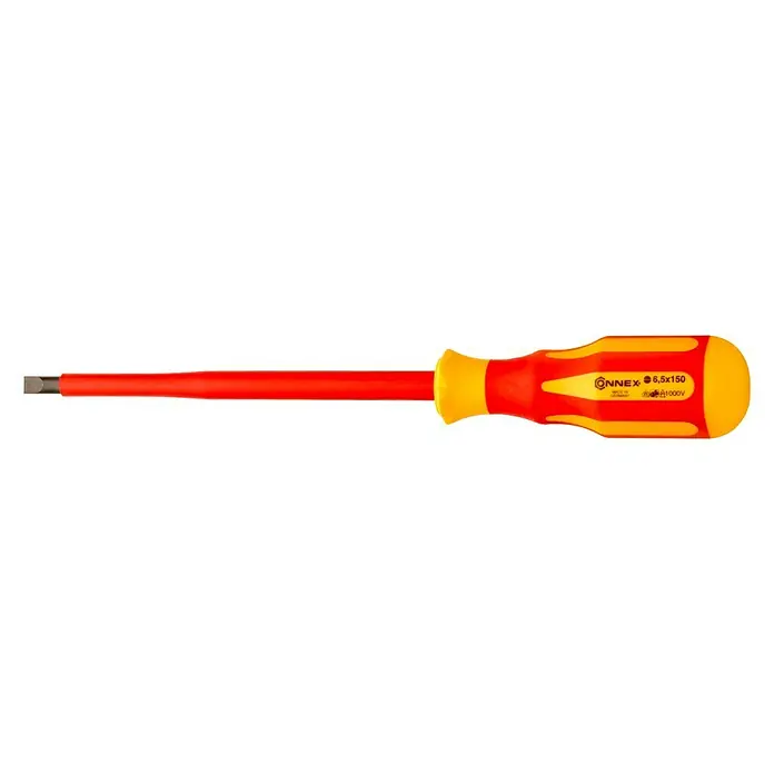 Connex Destornillador para electricista COX336065 - SL 6,5 mm, Longitud de la hoja: 150 mm - Destornillador aislado Connex rojo y amarillo, ideal para trabajos bajo tensión hasta 1000V.
