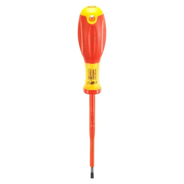 Connex Destornillador para electricista COX334035 - SL 3,5 mm, Longitud de la hoja: 100 mm - Destornillador aislado de ranura con mango amarillo-rojo, resistente a tensión hasta 1000V, garantizando un trabajo seguro.