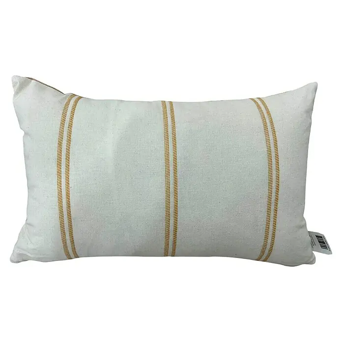 Cojín Raya posicional - 30 x 50 cm, Poliéster, Mostaza/Blanco, Rectangular - Cojín decorativo con tela color crema y tres rayas doradas. El cojín rectangular añade un toque de estilo a cualquier habitación.