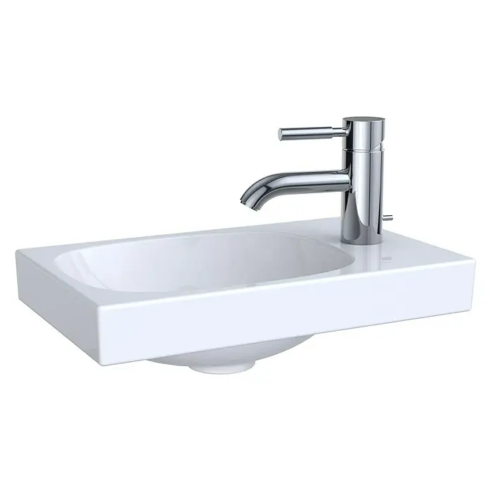 Geberit Acanto Waschbecken - 40 x 25 cm, Mit schmutzabweisender Glasur, Hahnloch: Rechts, Ohne Überlauf, Weiß - Weißes Waschbecken mit modernem Chromhahn, ideal für Badezimmer und Gäste-WC. Die schlichte Eleganz passt zu jedem Einrichtungsstil.