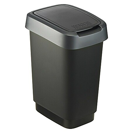 Rotho Schwingdeckeleimer Twist (10 l, Kunststoff, Dunkelsilber)