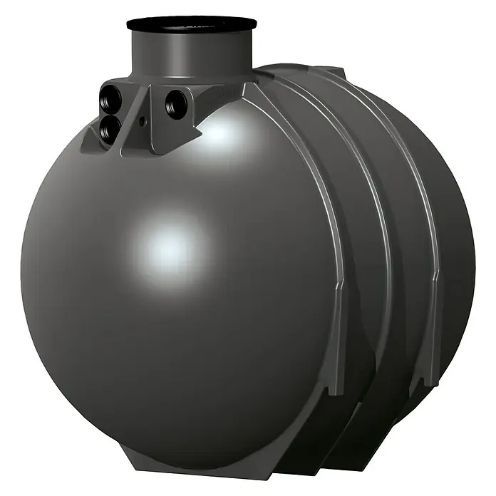 Aqua-King Zisterne - Gesamt Fassungsvermögen: 4.300 l, Schwarz - Produktansicht einer grauen Klärgrube aus Kunststoff, ideal für die Abwasserbehandlung und Regenwassernutzung.