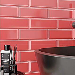 Modern Style Wandfliese Metro Biselado Verme 180 (9,8 x 29,8 cm, Rot, Glänzend)