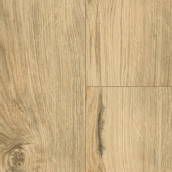 Living by Haro Hydrostar Designboden - Eiche Alba, Landhausdiele, 1.282 x 235 x 6,5 mm - Nahaufnahme von hellem Holzlaminatboden, der eine warme und natürliche Textur zeigt. Perfekt für moderne Wohnräume mit seinem sanften Farbton.