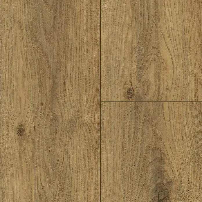 Living by Haro Hydrostar Designboden - Eiche Montana natur, Landhausdiele, 1.282 x 235 x 6,5 mm - Nahaufnahme von Laminatboden in warmen Holztönen, der eine natürliche Holzmaserung zeigt.