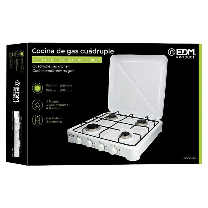 EDM Hornillo de gas (Número de quemadores: 4 ud., 52 x 57 x 7,5 cm, 5,85 kW) | BAUHAUS