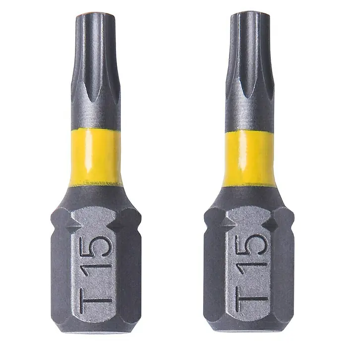 Connex Punta COXT973075 - TX 15, 25 mm - Dos puntas Torx T15, ideales para trabajos de atornillado con tornillos correspondientes, presentadas sobre fondo negro.