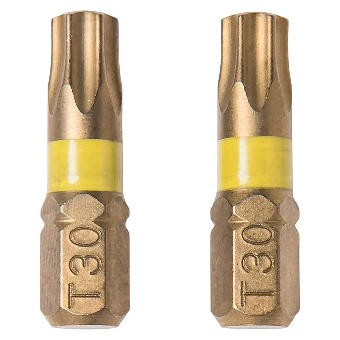 Connex Punta COXT973830 - TX 30, 25 mm - Dos insertos de broca Torx T30 con código de color amarillo e indicación de tamaño en relieve, ideales para atornillar.