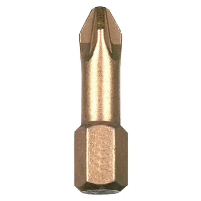 Connex Punta COXT973692 - PZ 2, 25 mm - Primer plano de una punta de destornillador Phillips dorada, diseñada para precisión y durabilidad en tareas de atornillado.