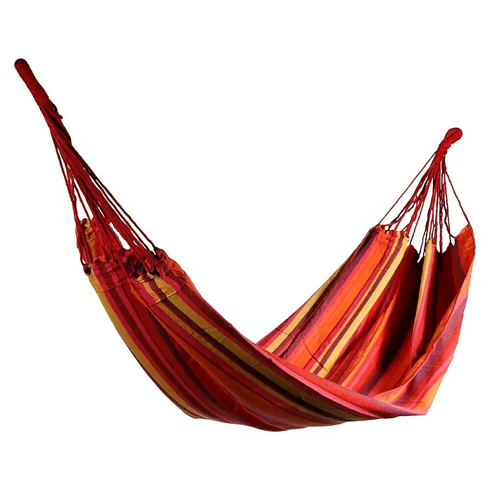 Amazonas Hängematte Tahiti Vulcano - Rot/Orange/Gelb, Länge: 310 cm - Hängematte mit roten, gelben und orangefarbenen Streifen, ideal zum Entspannen im Garten oder auf der Terrasse. Ein bequemer Rückzugsort!