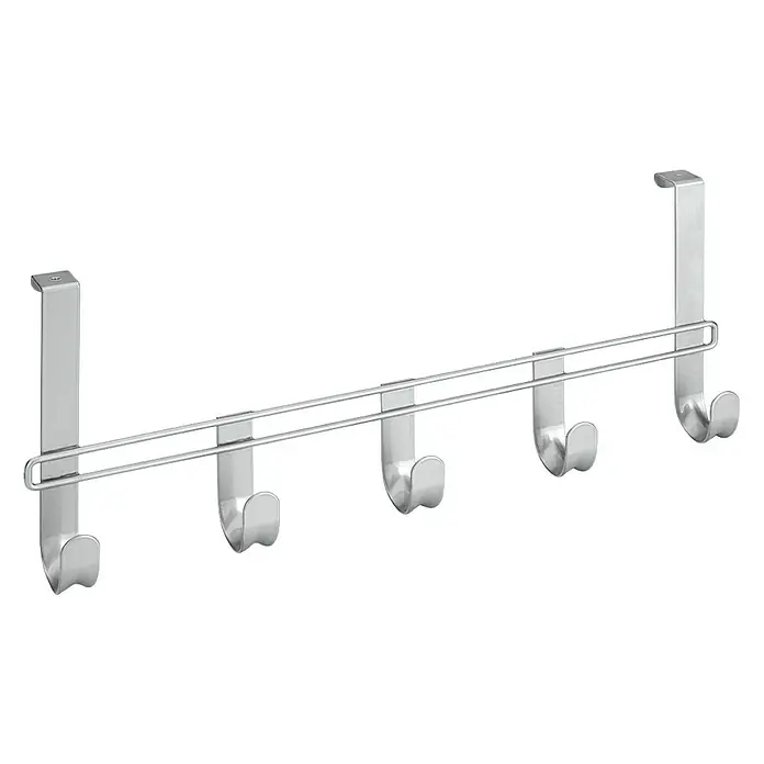 Metaltex Hakenleiste - Silber, L x B x H: 42,5 x 4 x 15,5 cm, Anzahl Haken: 5 Stk., Metall - Silberner Türhänger mit sechs Haken und zwei horizontalen Stangen zur einfachen Aufbewahrung von Jacken und Accessoires.