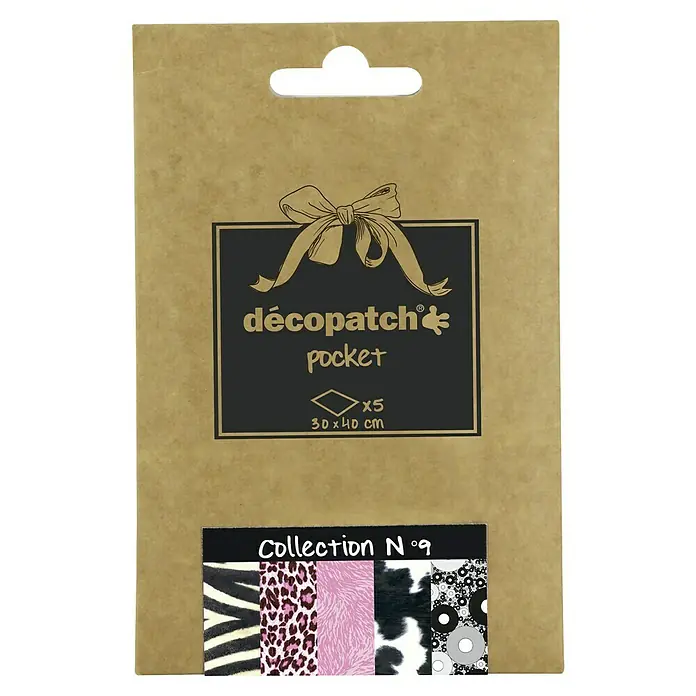 Décopatch Papel decorativo Pocket N9 - 40 x 30 cm, Papel - Imagen del producto de una colección Decopatch Pocket n.º 9 con estampados de animales y círculos, ideal para proyectos creativos.