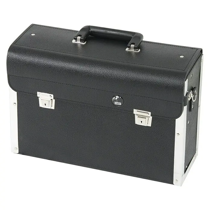 Hepco & Becker Werkzeugtasche Favorit 7120 - Innenmaß: B x T x H: 420 x 150 x 250 mm, Leder - Schwarzer, rechteckiger Werkzeugkoffer mit Metallecken, Griff und zwei Schlössern.