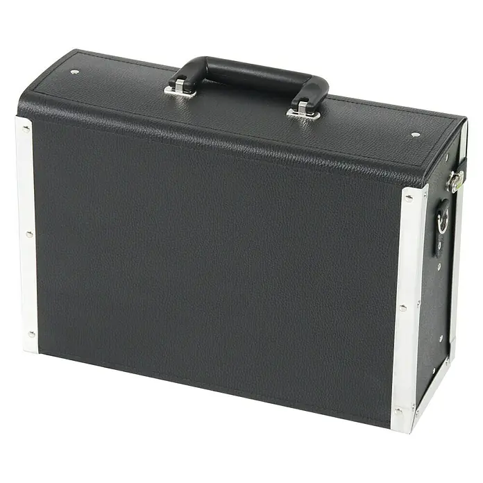 Hepco & Becker Werkzeugtasche Favorit 7120 - Innenmaß: B x T x H: 420 x 150 x 250 mm, Leder - Schwarzer Lederkoffer mit silbernen Akzenten und einem robusten Griff. Ideal für Reisen und Aufbewahrung.