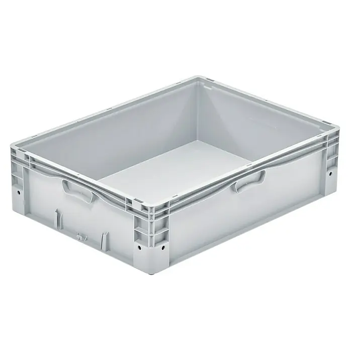 Surplus Systems Eurobox - L x B x H: 80 x 60 x 22 cm, Kunststoff, Grau - Ansicht einer leeren, grauen Lagerbox aus Kunststoff, die robust und stapelbar für verschiedene Lagerzwecke geeignet ist.