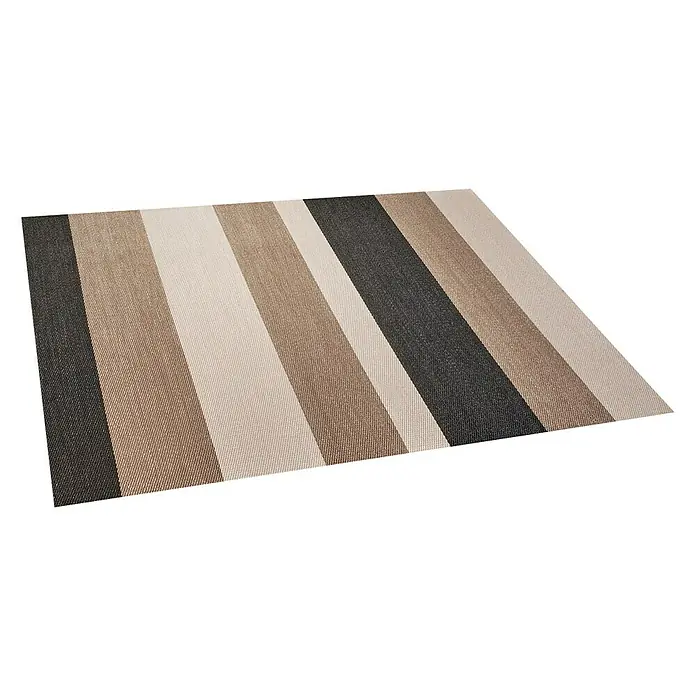 Alfombra de vinilo Living Stripes - Camel, 180 x 120 cm - Un mantel individual rectangular a rayas en varios tonos de marrón y gris, ideal para la decoración de la mesa.