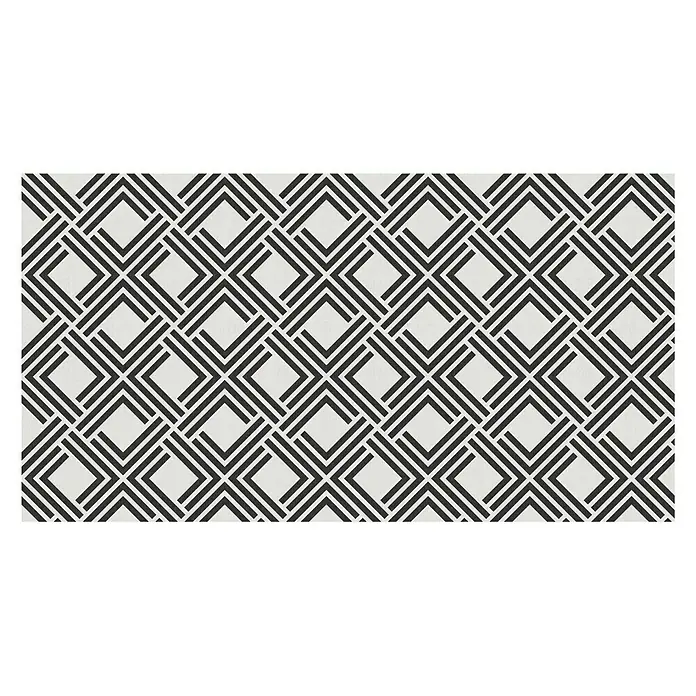 Alfombra de vinilo Living geométrica - Negro, 150 x 80 cm - Elegante patrón con líneas oscuras entrecruzadas sobre un fondo claro, ideal para decoraciones y textiles modernos.