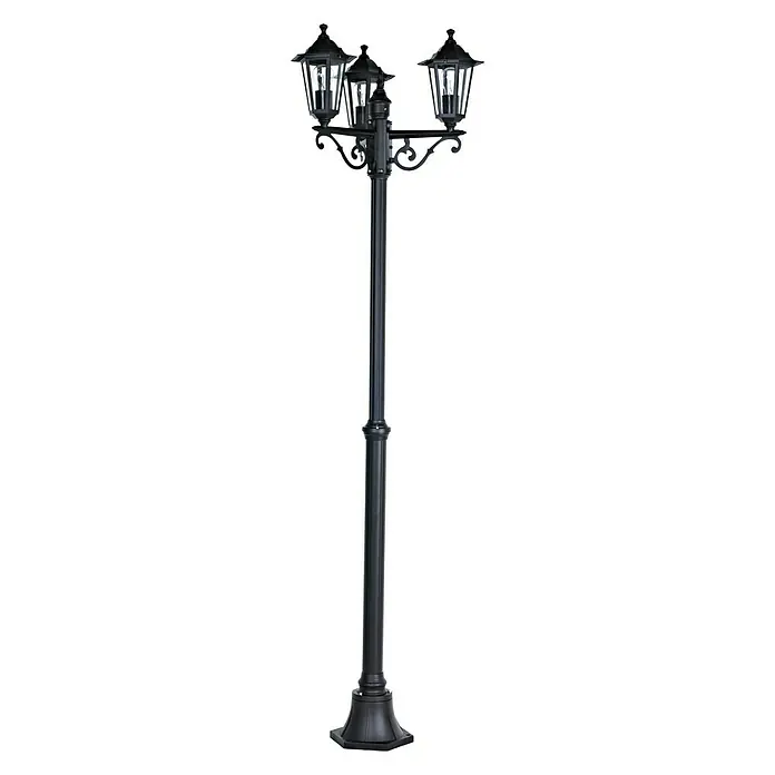 Farola Orlando de 3 luces - 60 W, Negro, Altura: 217 cm - Elegante farola de jardín negra de tres luces para exteriores. Perfecta para una iluminación con estilo de caminos y jardines.
