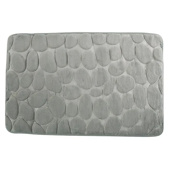 MSV Alfombra de baño Piedras - 60 x 40 cm, Poliéster, Gris - Una alfombra de baño rectangular gris con un patrón de piedras que añade un toque natural al baño. Proporciona comodidad y seguridad antideslizante.