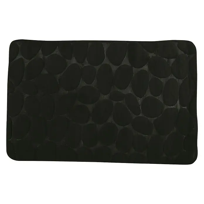 MSV Alfombra de baño Piedras - 60 x 40 cm, Poliéster, Negro - Alfombra de baño negra con diseño de guijarros. Esta alfombra ofrece una superficie antideslizante y un diseño relajante para tu baño.