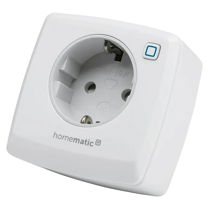 Homematic IP Funksteckdose Phasenabschnittdimmer HmIP-PDT - Weiß, 230 V - Eine Nahaufnahme einer Homematic IP-Funksteckdose, die sich ideal für Smart-Home-Anwendungen eignet.