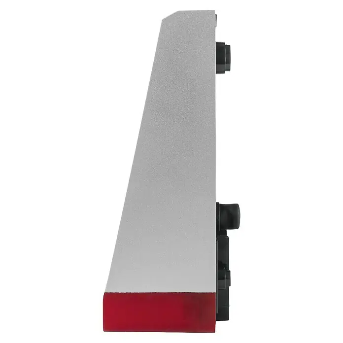 Homematic IP Alarmsirene HmIP-ASIR-O - Solarbetrieben, Alarmsignal: 100 dB, 8,7 x 11 x 23 cm - Seitenansicht eines elektronischen Geräts in Silber und Rot mit mehreren schwarzen Anschlüssen auf der rechten Seite.