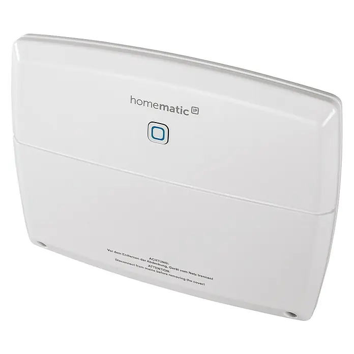 Homematic IP Steuerzentrale Multi IO Box HmIP-MIOB - Weiß, 3,4 x 19,9 x 15,6 cm - Homematic IP Gerät. Warndruck "Vor dem Entfernen der Abdeckung, Gerät vom Netz trennen!" für sicheren Gebrauch.