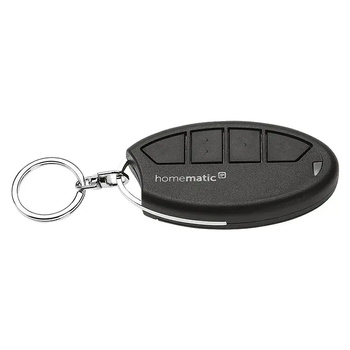 Homematic IP Funkfernbedienung Schlüsselanhänger HmIP-KRC4 - Schwarz, 14 x 38 x 75 mm - Schwarze Homematic IP Fernbedienung mit Schlüsselanhänger, ideal zur Steuerung Ihres Smart Homes. Kompaktes Design und einfache Bedienung.