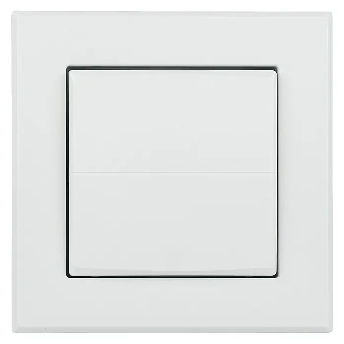 Homematic IP Taster Wippe HmIP-BRU - Ohne Pfeile, Weiß, 16 x 86 x 86 mm - Weißer Doppelschalter mit schwarzem Rahmen. Optimal für moderne Innenräume, ermöglicht die Steuerung von zwei Stromkreisen.