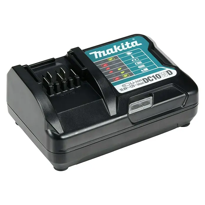 Makita CXT 12V max. Ladegerät DC10WD - Passend für: Makita Li-Ionen-Akkus 10,8 - 12 V - Makita DC10WD Akku-Ladegerät zum Aufladen von Lithium-Ionen-Akkus mit 10,8V bis 12V max. für Werkzeuge.