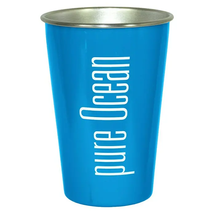 Yachticon Trinkbecher - Fassungsvermögen: 0,5 l, Edelstahl, Blau - Blauer Becher mit silbernem Rand und Aufschrift "pure Ocean". Ideal für unterwegs und umweltfreundlich.