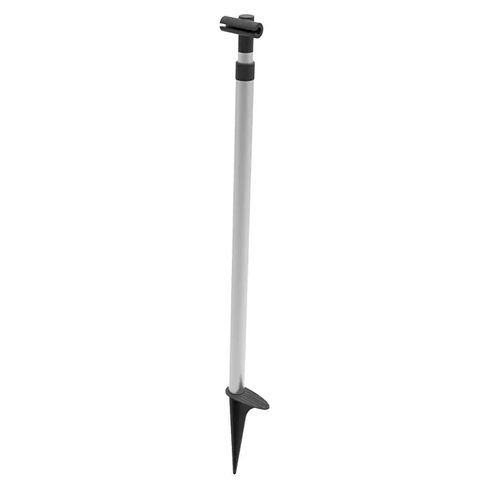 Yachticon Flextrash Erdspieß - Passend für: Yachticon Mülleimer Flextrash, Höhenverstellung: 75 cm - 90 cm - Eine stehende, manuelle Luftpumpe mit einem silbernen Zylinder und schwarzen Griff- sowie Fußteilen. Ideal zum Aufpumpen von Bällen oder Reifen.