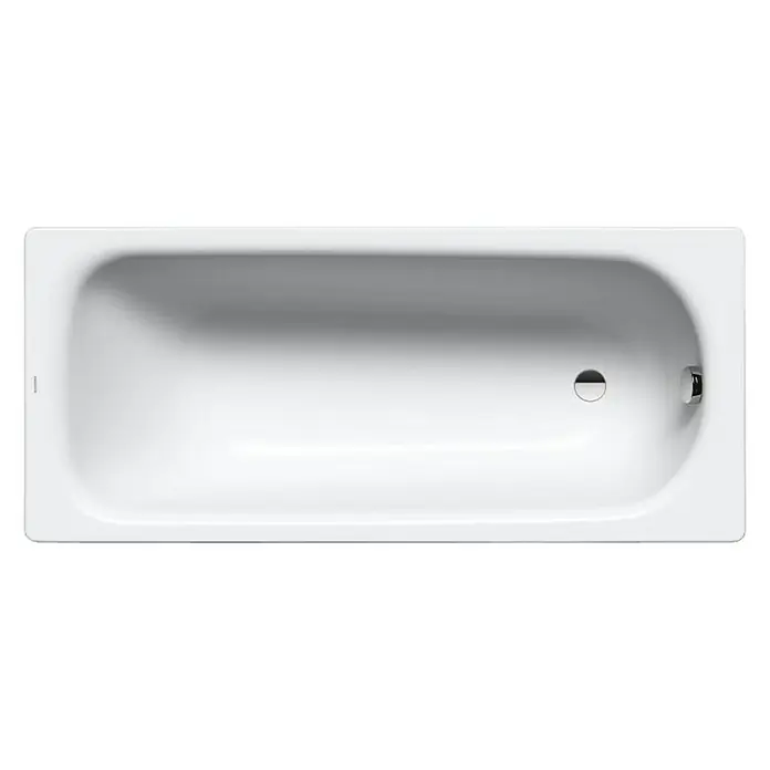 Kaldewei Badewanne Saniform 374 - 175 x 75 cm, Stahl-Email, Alpinweiß - Das Bild zeigt eine rechteckige Badewanne mit abgerundeten Enden, ideal für ein entspannendes Badeerlebnis.