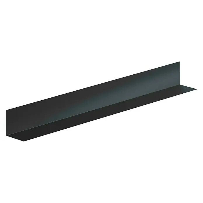 Sarei Winkelprofil HG 24 - L x B x H: 1.000 x 50 x 50 mm, Aluminium, Anthrazit - Ansicht eines L-förmigen Metallprofils, das in der Konstruktion und im Bauwesen verwendet wird, auf einem dunklen Hintergrund.